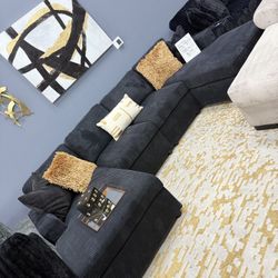 🖤🛋️ BLACK DOUBLE CHAISE SOFA – EXTRA COMFY & MODERN! 🛋️🖤
