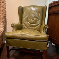 Vintage Antique Contemporary Mid Century Green Leather Chair 