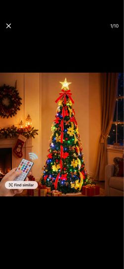 Brand new 6ft  Collapsible Pre-Lit Pre-Decorated Pop-Up Christmas Tree, 200 LED Lights with Star Topper, Artificial Holiday Tree for Home & Apartment 