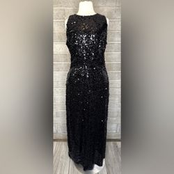 LDT Black Sequin Sleeveless Evening Gown Size 12 Floor Length Formal Dress