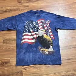 The Mountain Long Sleeve 2001 Shirt Men L Bald Eagle American Flag USA Blue Vtg Y2K