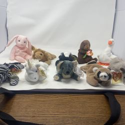 Lot of 10 Vtg TY Beanie Babies Assorted Animals Excellant Cond