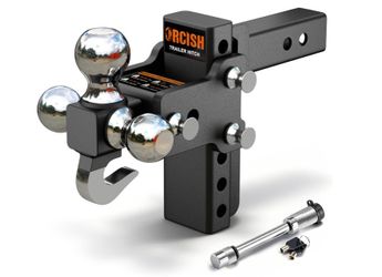 Adjustable Trailer Hitch, 360° Swivel Tri Ball Mount with Tow Hook & Lock 2" Receiver Tow Hitch with 5" Drop/Rise, Heavy Duty Rotating Drop Hitch Rate