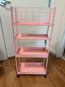 4-tier Pink Shelf Cart on Wheels