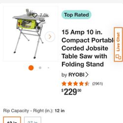 15 Amp 10 in. Compact Portable Corded Jobsite Table Saw