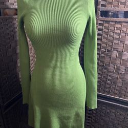 Fashion Nova Lime Green Ribbed Long Sleeve Bodycon Dress