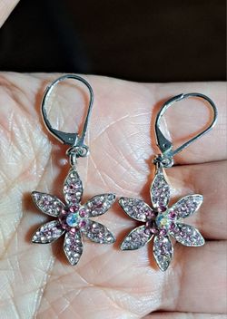 Pink Crystal Flower Earrings
