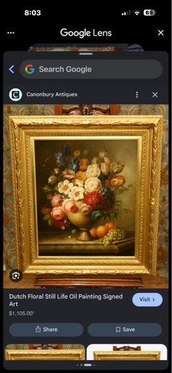 Dutch Floral Still Life Oil Painting in Gold Frame