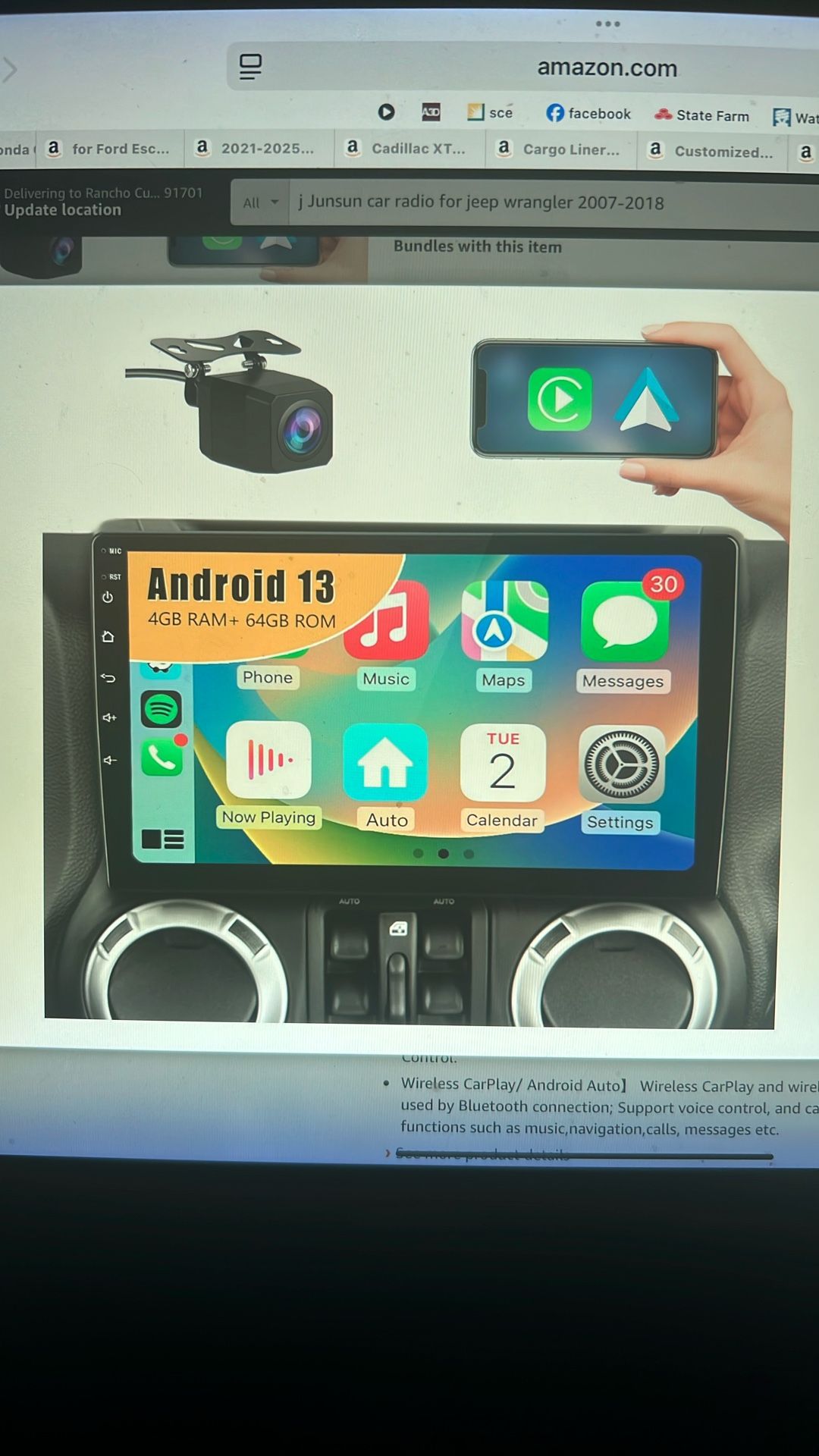 NEW Jeep Car Radio. For Wrangler JK 2007 thru 2018 Dodge Ram 2009 thru 2012 Compass Grand Cherokee w/CarPlay Android Auto
