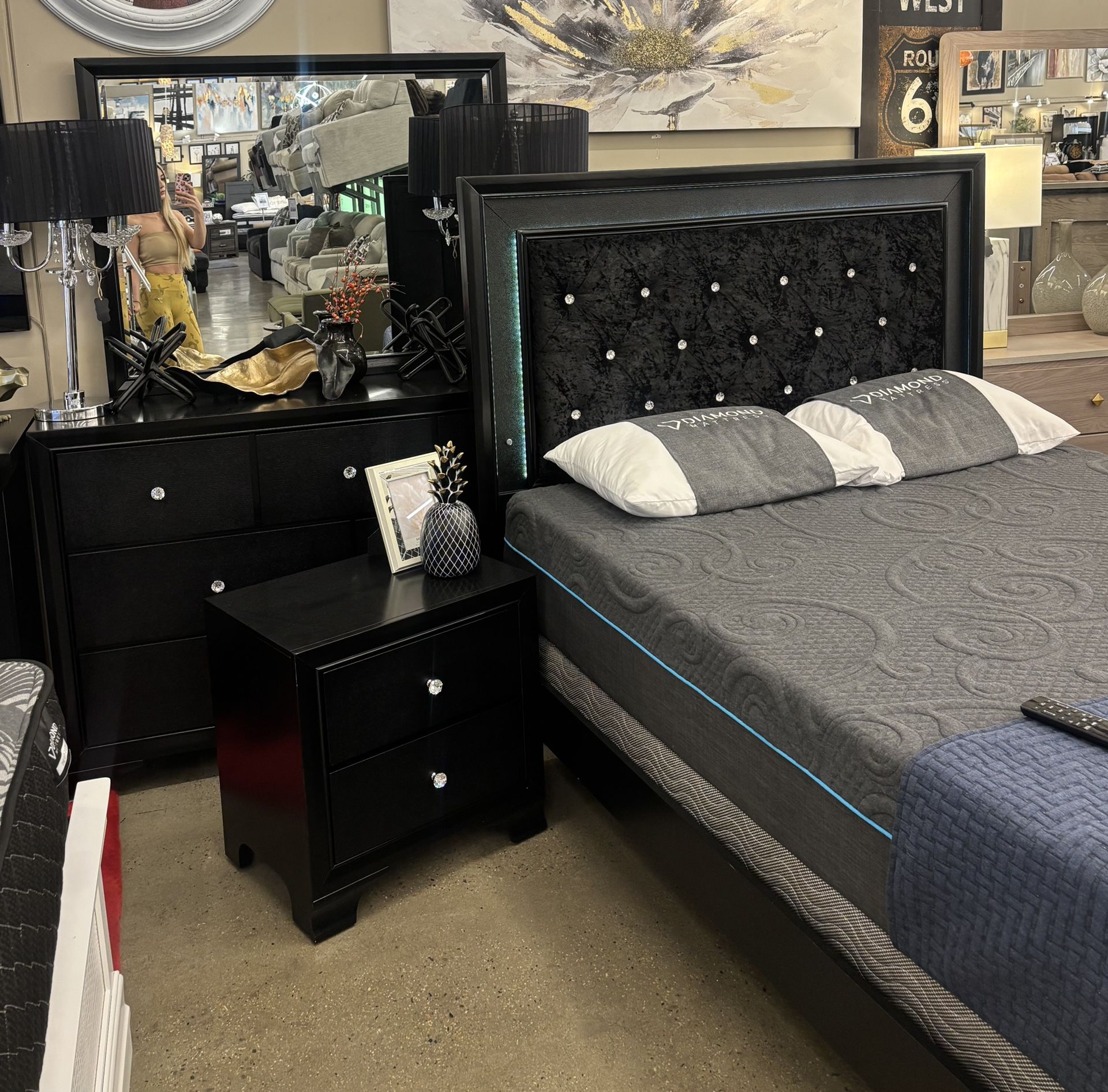 Queen Bedframe, Dresser, Mirror And Nightstand
