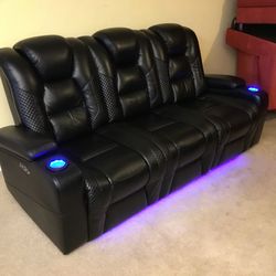Black Leather Dual Power Reclining Couch