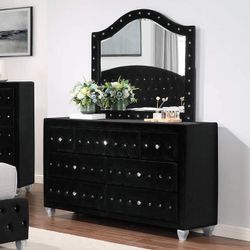 GLAM BLACK VELVET DRESSER CABINET CRYSTAL LIKE ACRYLIC ACCENTS - TOCADOR CAJONERA SIN ESPEJO