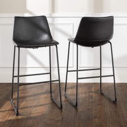 Black Pleather Bar Stools (Two Stools)