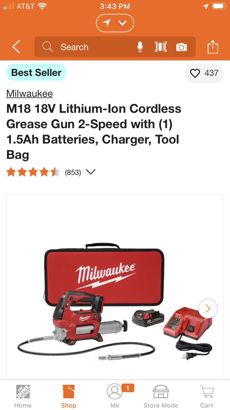 Milwaukee M18 18V Lithium-Ion Cordless Grease Gun 2-Speed with (1) 1.5Ah Batteries, Charger, Tool Bag