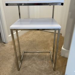 Contemporary White And Silver End Table