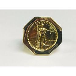 Without Stone Men's Lady Liberty Coin Wedding Ring In 14K Yellow Gold Plated