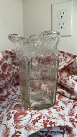 Art glass pitcher asymmetric,/ trapped air bubbles