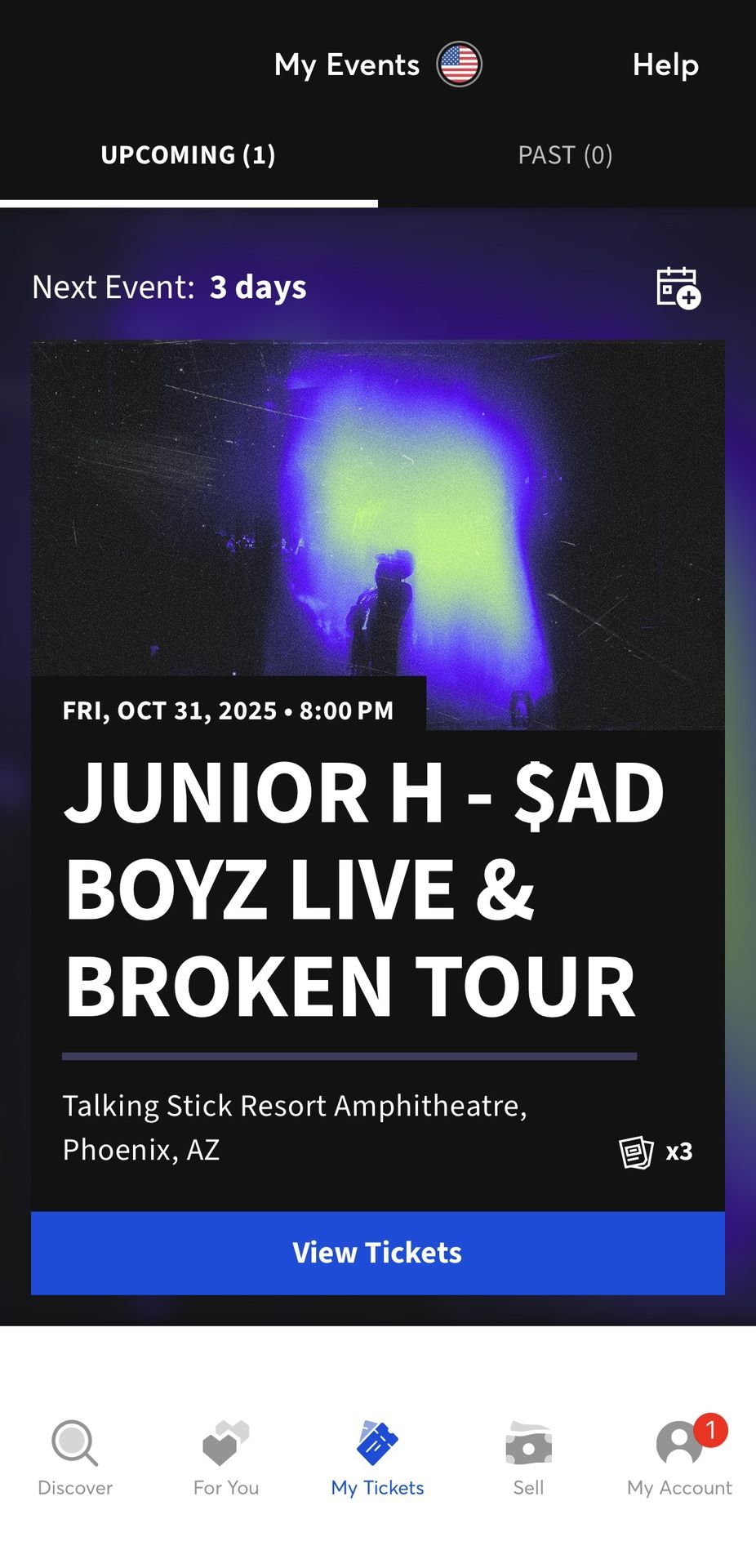 3 Tickets For Junior H 10/31