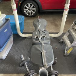 Complete Weight Bench, Bars, Weighs Gym Set Up 