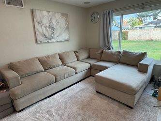 Large Beige L-shaped Fabric Sectional Sofa with Chaise