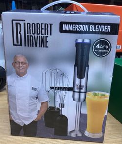 Robert Irvine Immersion Handheld Blender Set 8-Speed USB-C, 20oz Beaker 4pc