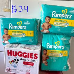 $34 Pampers Size 2 And Wipes