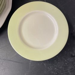 China  Bone Color W Beautiful Pistachio Green  12 Dinner Plates  8 Dessert Plates, 11 Salad Plates