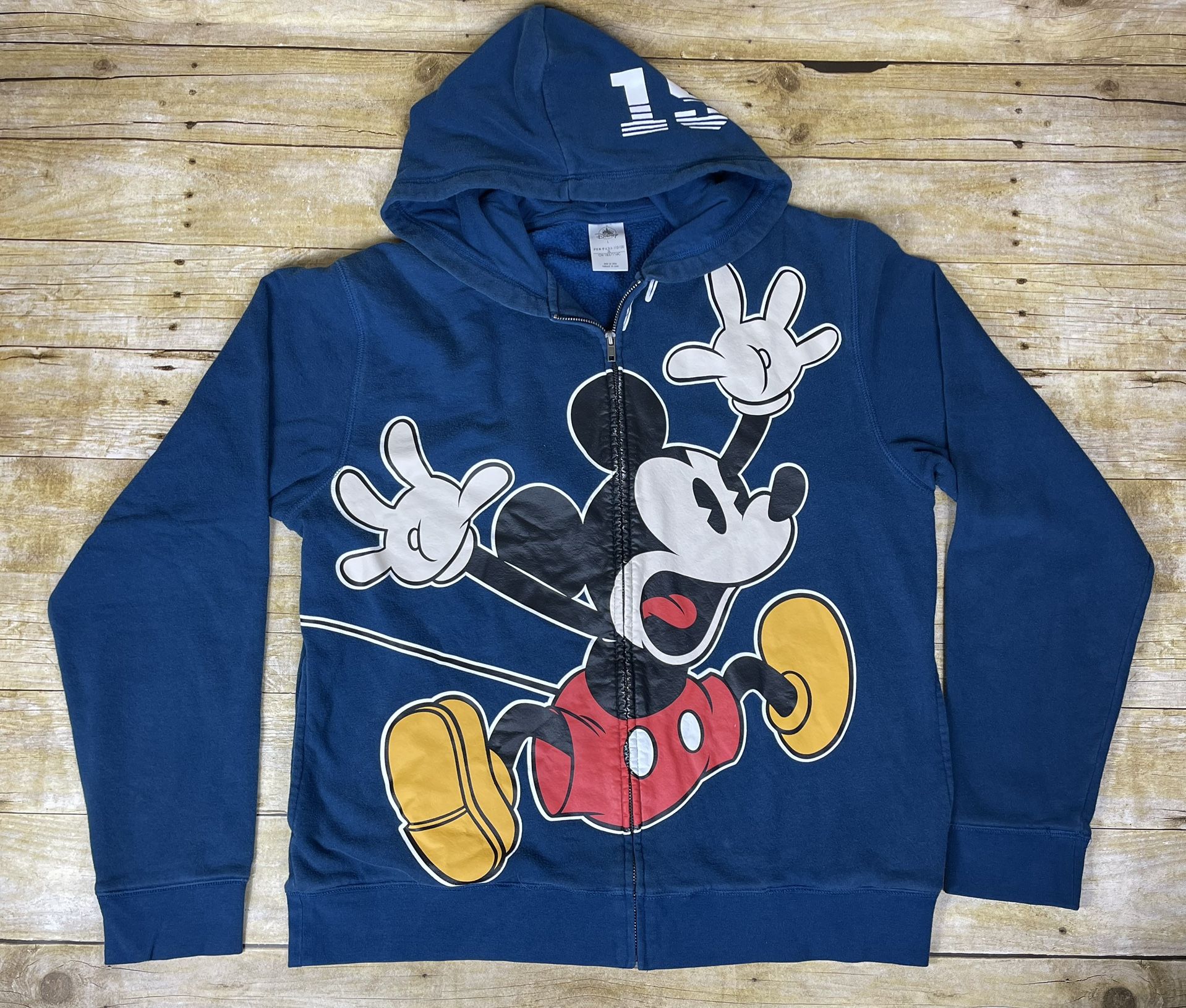 Disney Mickey Mouse 1928 Hoodie Mens Large Blue Full Zip Graphic - NO Drawstring