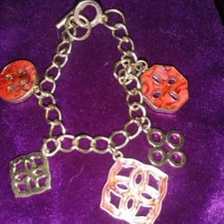 Goldtone, Fushia Charm bracelet