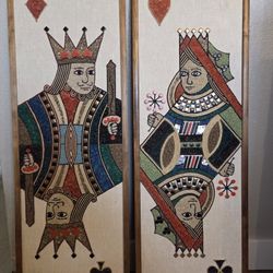 Vintage gravel art wall panels in the style of King + Queen playing cards