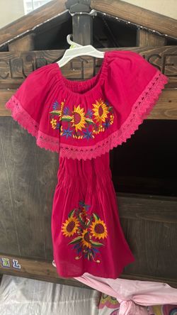 Red Embroidered Floral Off-Shoulder Mexican traditional dress
