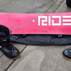 Ride Cue Series 152 Snowboard / With Bindings And Boots And Carrying Bag