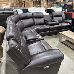 Power Recliner Living Room Sectional With Bluetooth Speaker And LED Light 