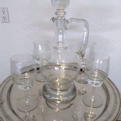 Crystal  Wine Bottle With Glasses 