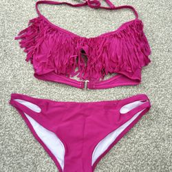 Women Hot Pink Swimsuit Set Bikini Size M Teenager 