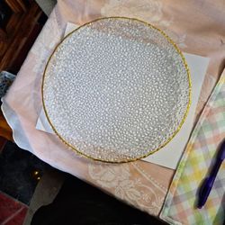 Gifts From Around The World Bubble Glass Gold Trimm Dinner Plates 