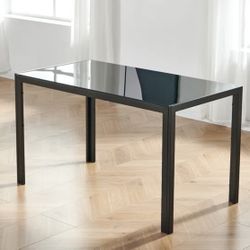 Black Reiner Glass Top Metal Base Dining Table
