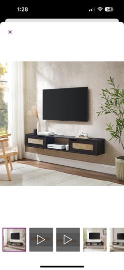 Black Floating Rattan Media Console