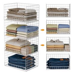 4-Tier Stackable Closet Organizers and Storage Basket, Foldable Closet Shelf Organizer System, Space-Saving Clothes Storage Drawer Organizer for Wardr
