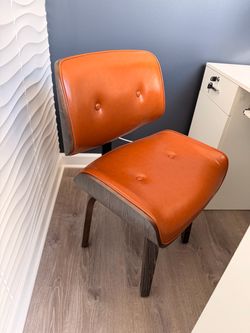 Mid-Century Modern Orange Leather Side Chair