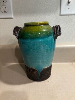 Handmade Raku Ceramic Vase with Handles
