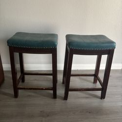 Teal Wood Stools 