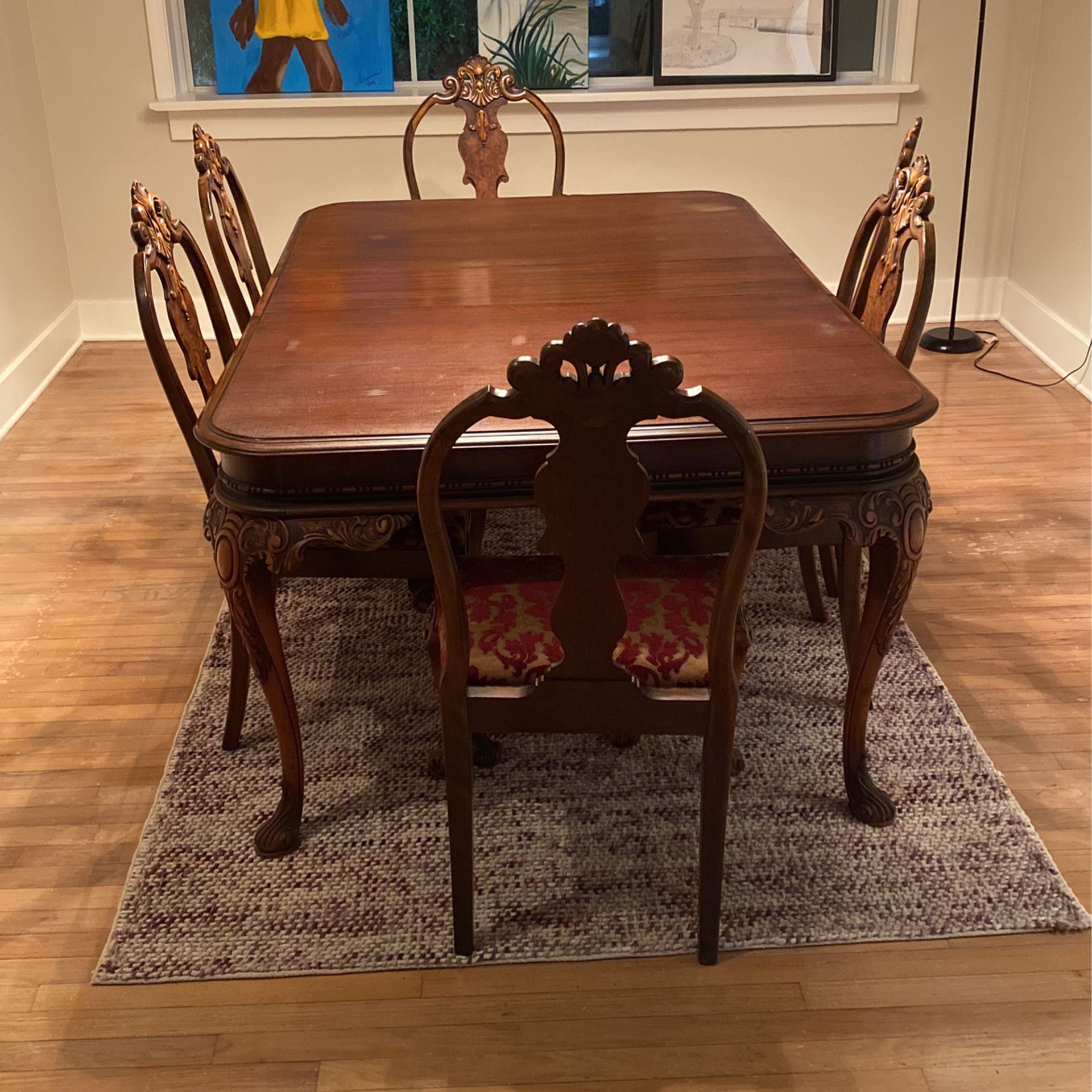 Antique dining room table and chairs