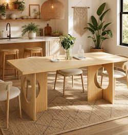 🔥 70.8 Inch Dining Table Unique  Oak Kitchen Table with Rectangular Top,  (Natural) G-51
