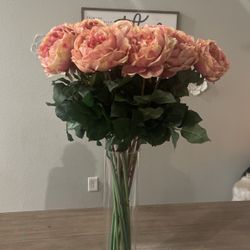 31 in. Artificial H Pink Fancy Rose Silk Flower Arrangement