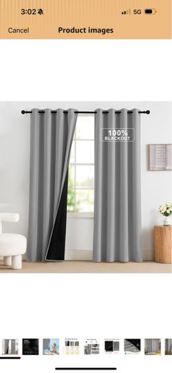Gray Silver 100% Blackout Grommet 2 Curtain Panels