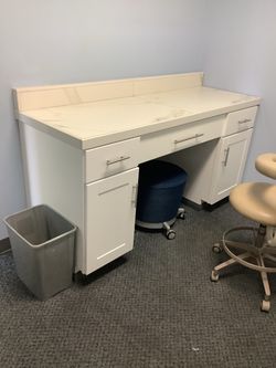 White Cabinet Workstation with Stone Countertop