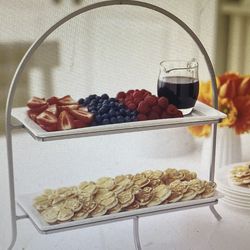 Crate And Barrel Cambridge 2-Tier Server l With Removable Trays 14.25"x7"