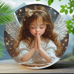 Super Cute Little Praying Angel Girl With Golden Bow Headband  Home Decor 