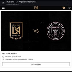 LAFC vs Inter Miami SECTION 120A ROW 38 SEATS 5-6 LA Coliseum Messi Son 2 SEATS 